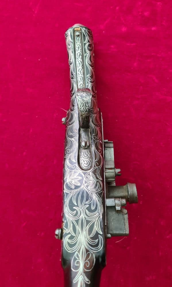 A very attractive silver inlaid Balkan Flintlock pistol, circa 1800-1830. Ref 3932.